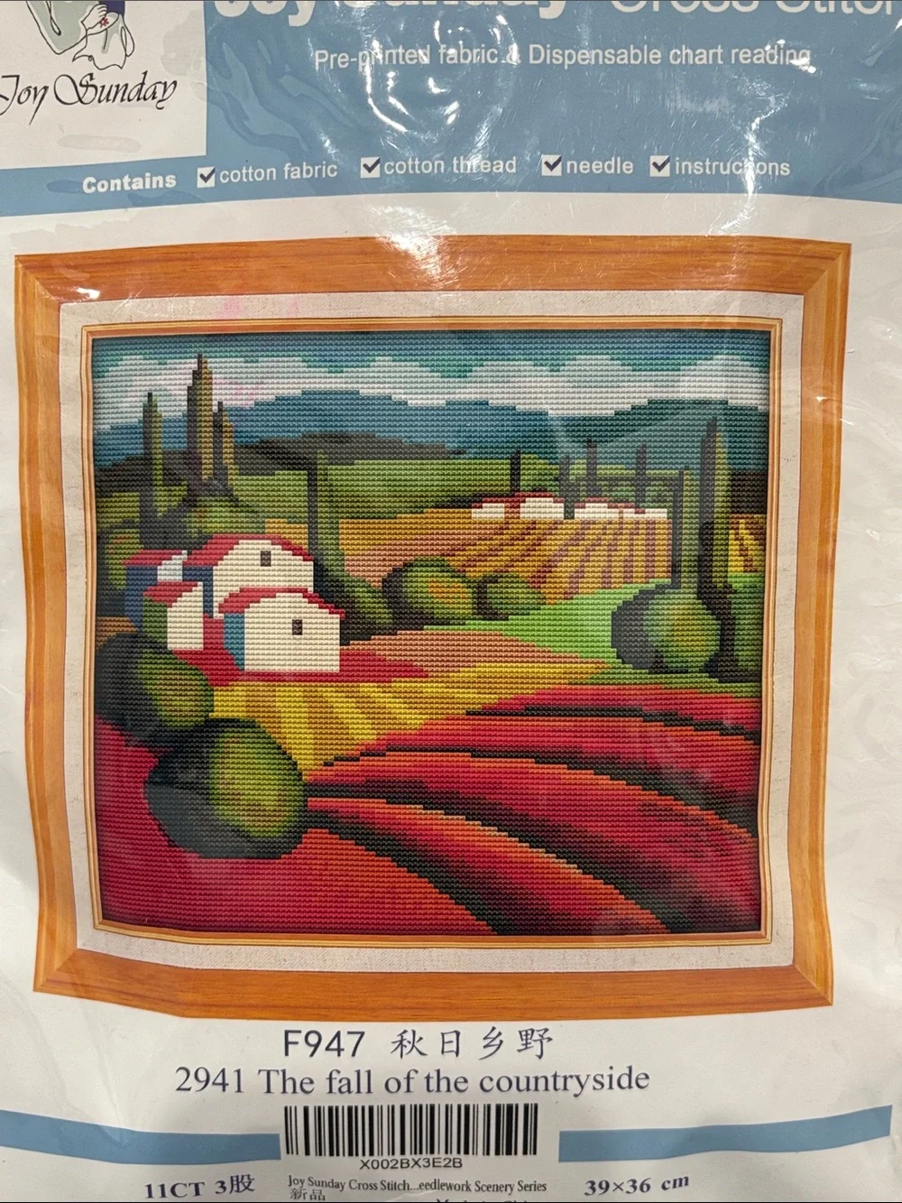VTG Joy Sunday Multicolor Countryside Cross Stitch Wall Art Kit